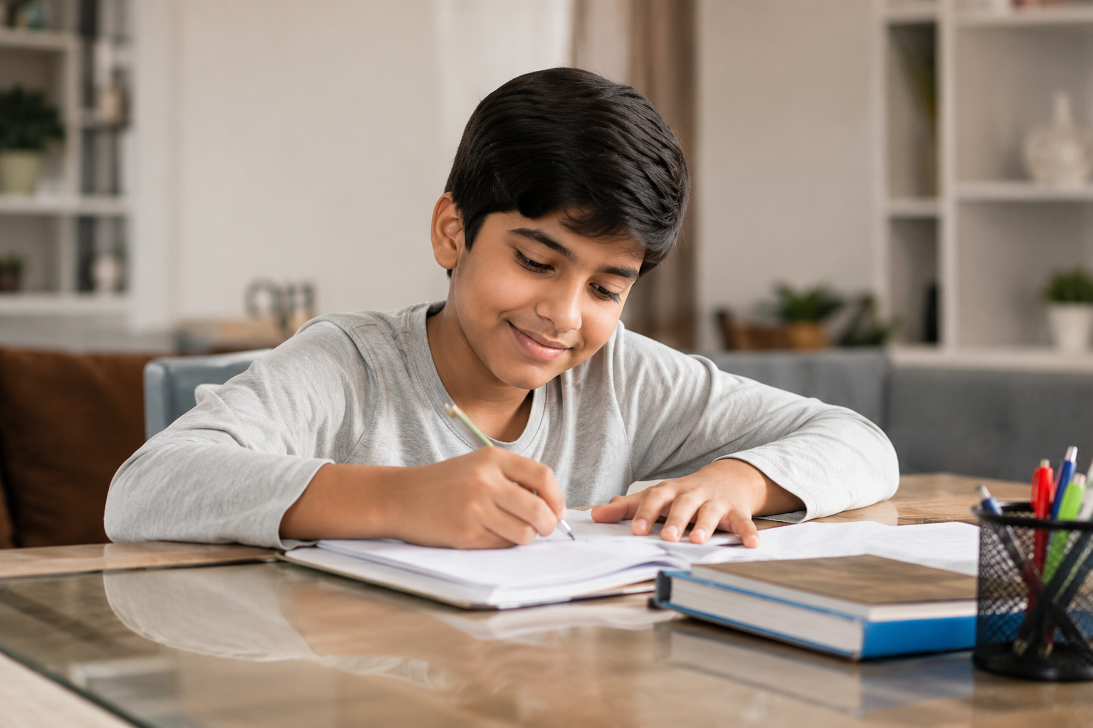Student studying at home