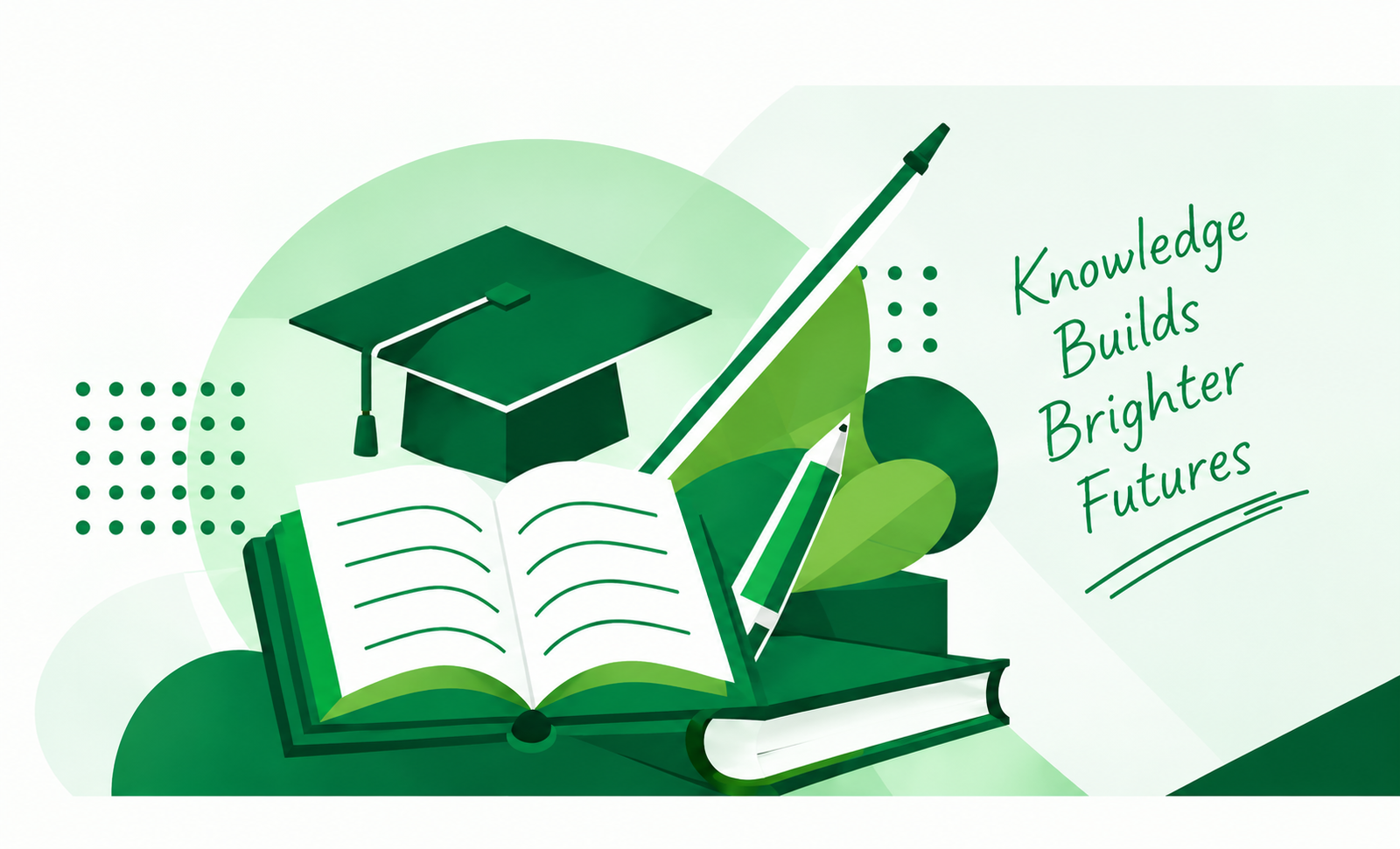 Education illustration with graduation cap, book and pencil